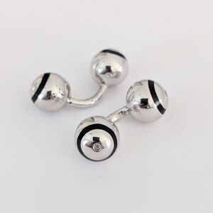Vintage '90s Cufflinks; Sterling Silver With Black Enamel, Diamond Accents